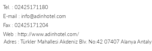 Adin Beach Hotel telefon numaralar, faks, e-mail, posta adresi ve iletiim bilgileri